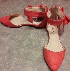 pink bow zip up back shoes